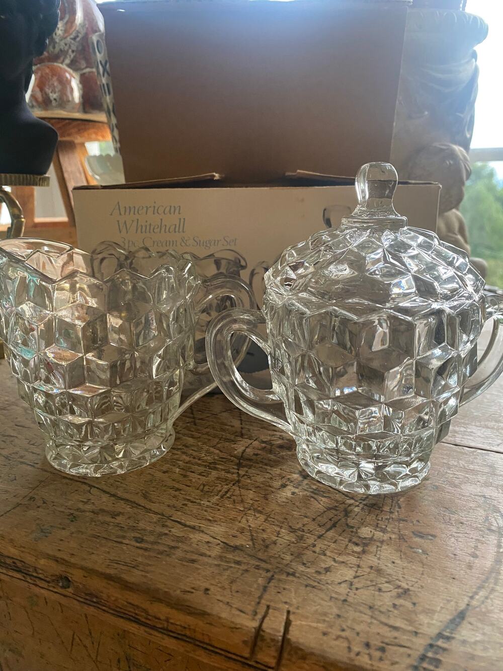 Vintage American Whitehall Indiana Glass cream & sugar New with box